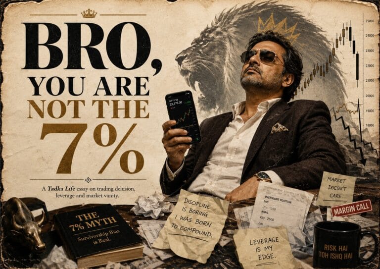 Illustration for the Tadka Life article "BRO: You Are Not the 7%" exploring survivor bias, success stories and the hidden odds behind extraordinary achievement.